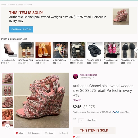 Authentic Chanel pink tweed wedges size 36 $3275 retail! Perfect in every way - Picture 1 of 1
